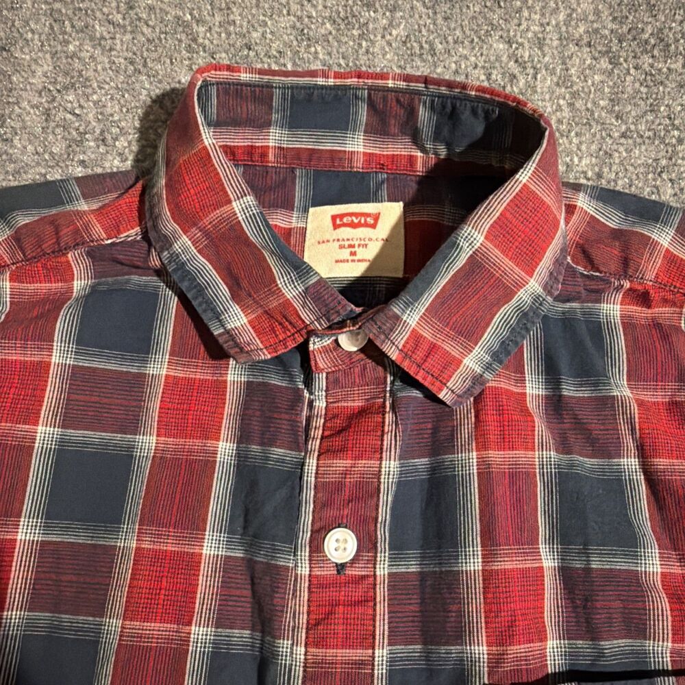 Levi's Shirt Mens Medium Red Plaid Slim Fit Button Front Long Sleeve Cotton